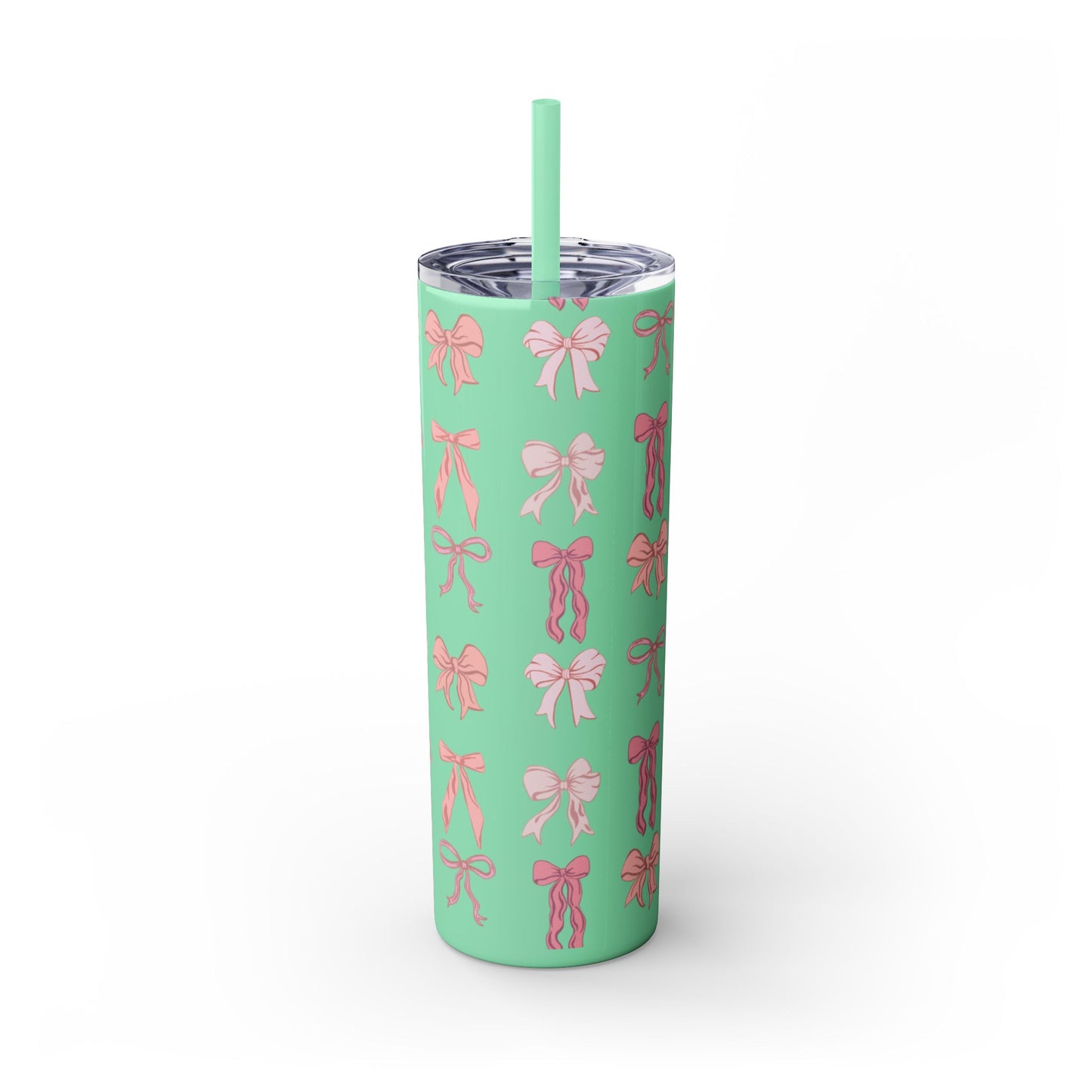 Cute Bow Pattern Skinny Tumbler, 20oz Travel Mug, Gift for Her, Bridesmaid Gift, Bachelorette Party Favor, Hydration Cup