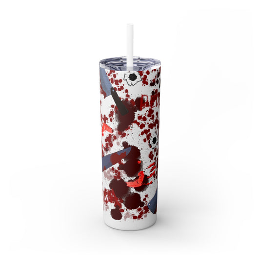 Blood Splatter Print Skinny Tumbler | 20oz Insulated Travel Cup, Unique Gift for Artists, Halloween Decor, Stylish Water Bottle, Revenge Themed