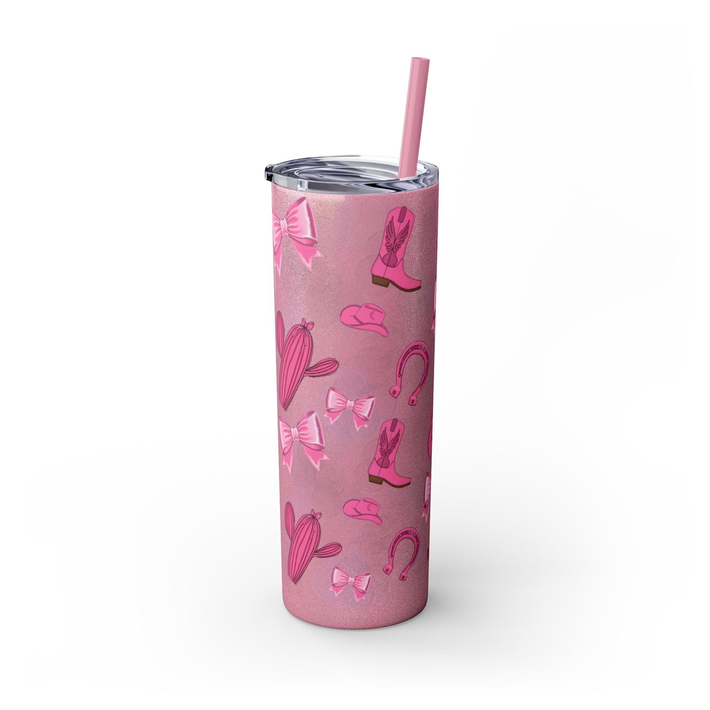 Fun Pink Cowgirl Skinny Tumbler - 20oz, Western Style Drinkware, Cactus and Bow Design, Perfect for Gifts, Summer Parties, or Rodeos