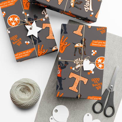 Tennessee Vols Gift Wrap Paper – Orange & Gray College Sports Wrapping Paper with Mascot, T & 'Vols' Logos