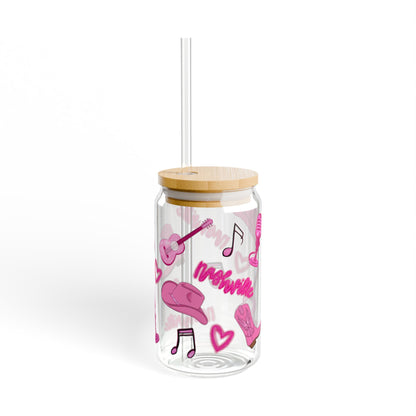Nashville Pink Music Sipper Glass, Unique Drinkware for Music Lovers, Perfect Gift for Singers, Customizable Glass, 16oz