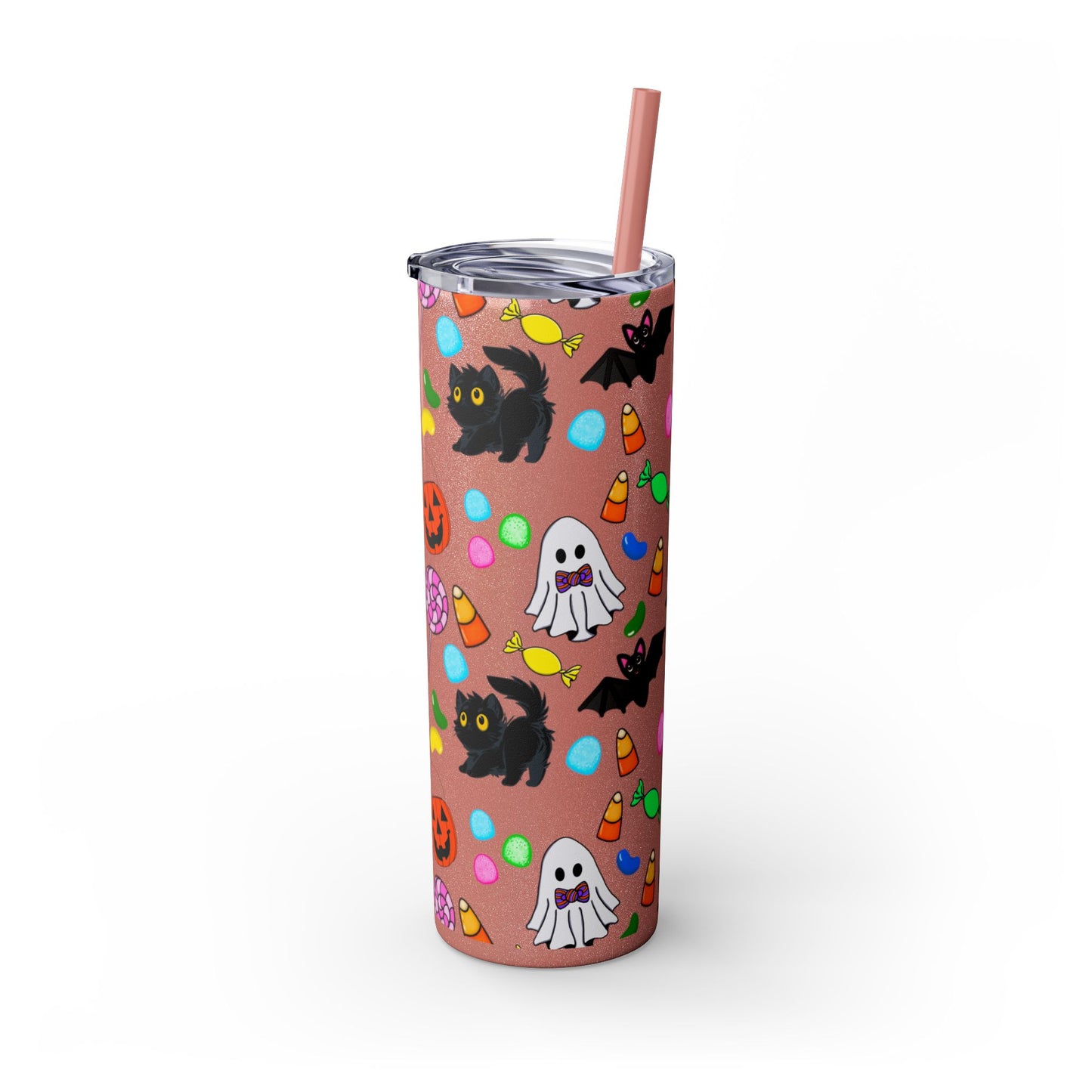 Cute Halloween Skinny Tumbler, 20oz Cat and Ghost Design, Spooky Drinkware, Trick-or-Treat Cup, Party Accessory, Fall Decor