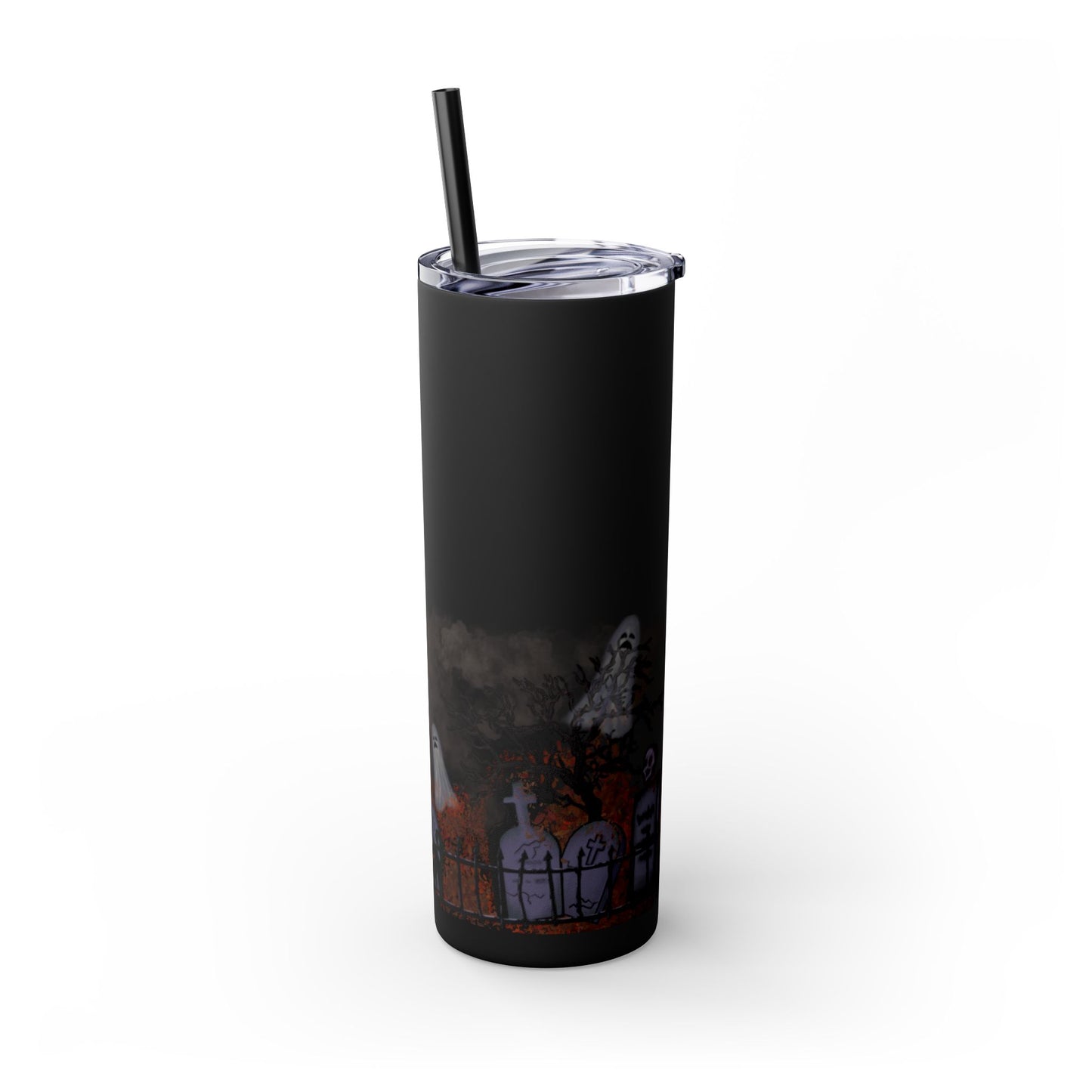 Graveyard Skinny Tumbler with Straw, Haunted House Design for Witchy Gatherings, 20oz Travel Mug, Trick or Treat Accessories, [...]