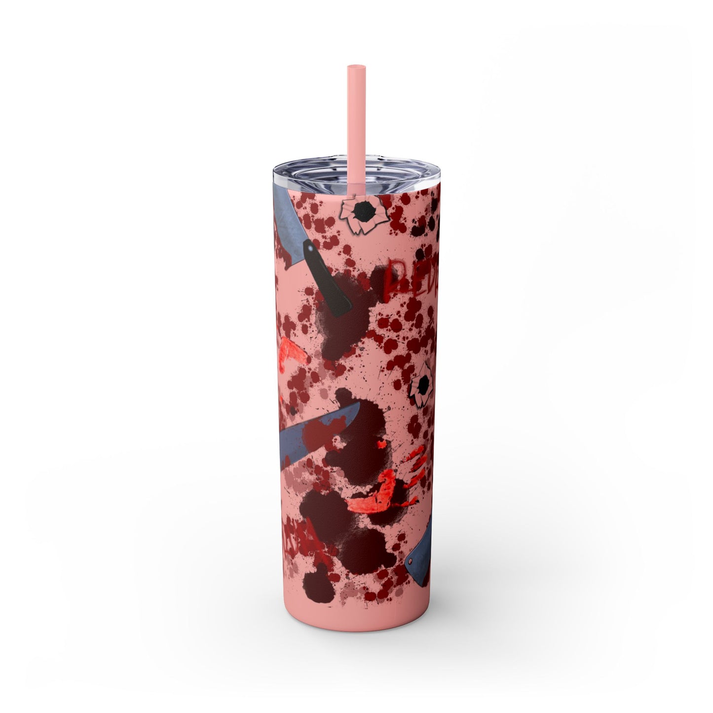 Blood Splatter Print Skinny Tumbler | 20oz Insulated Travel Cup, Unique Gift for Artists, Halloween Decor, Stylish Water Bottle, Revenge Themed