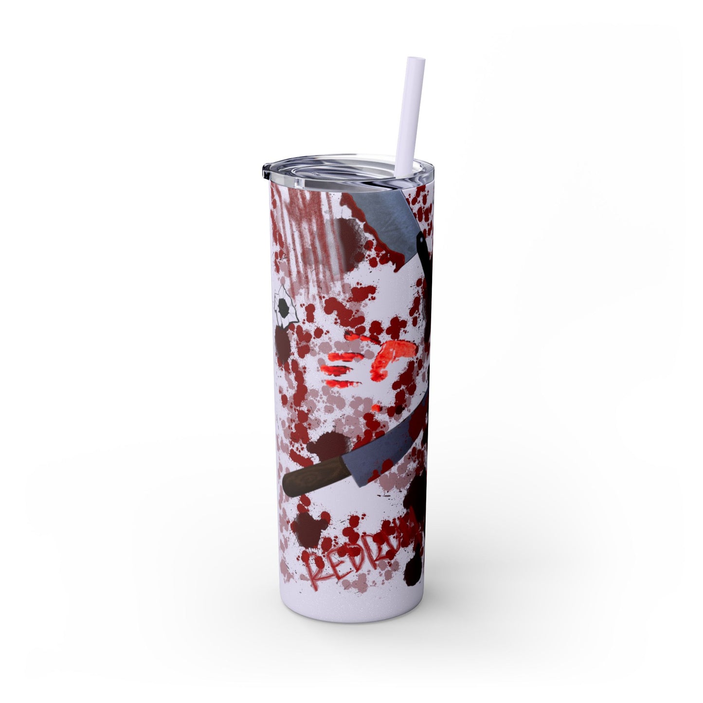 Blood Splatter Print Skinny Tumbler | 20oz Insulated Travel Cup, Unique Gift for Artists, Halloween Decor, Stylish Water Bottle, Revenge Themed