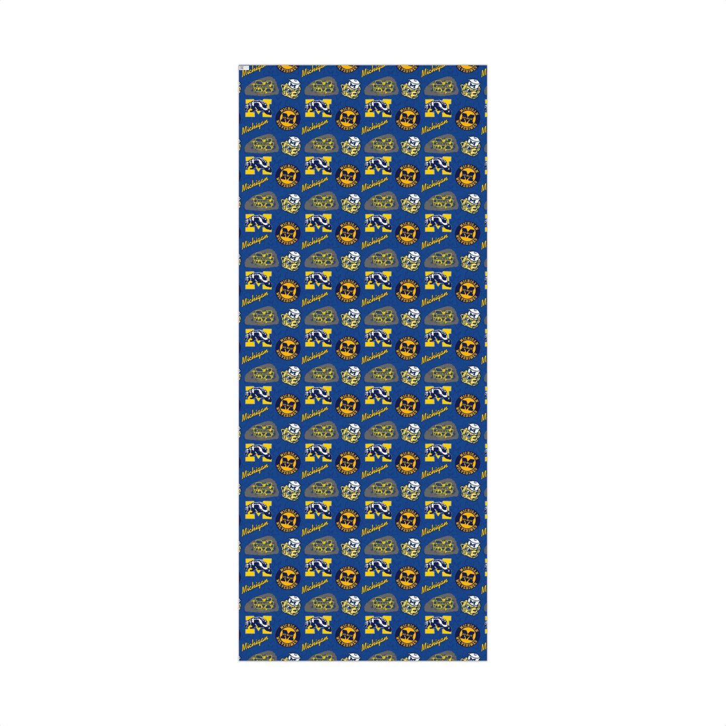 Michigan Wolverines Gift Wrap Paper – Blue & Maize Collegiate Pattern (Text: "Michigan")
