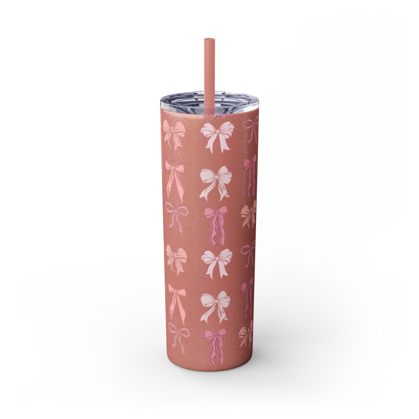 Cute Bow Pattern Skinny Tumbler, 20oz Travel Mug, Gift for Her, Bridesmaid Gift, Bachelorette Party Favor, Hydration Cup