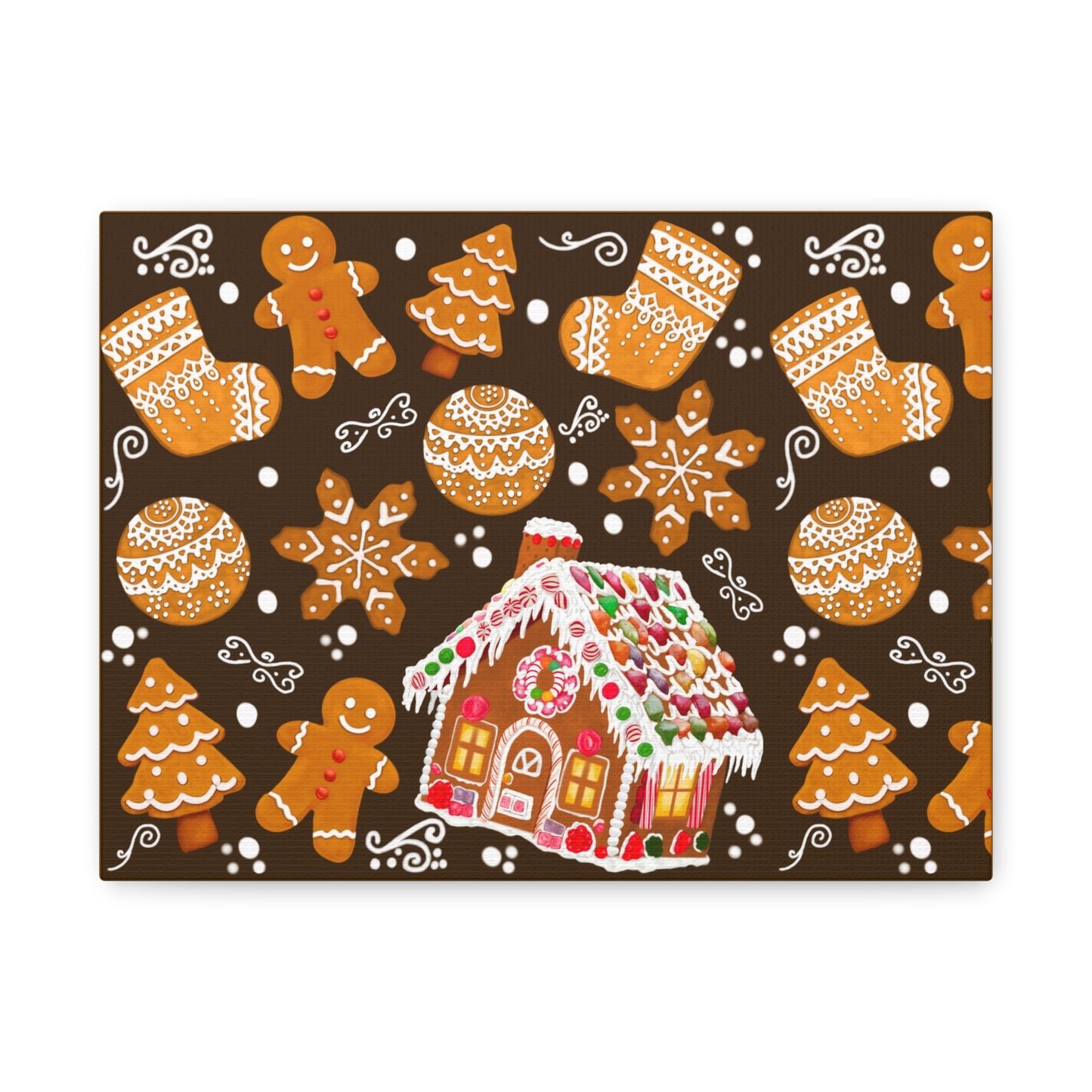 Gingerbread House Canvas Art, Holiday Decor, Christmas Wall Art, Festive Home Decoration, Winter Wonderland