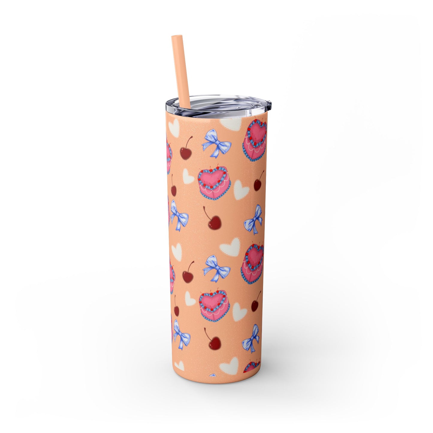 Heart Cake Skinny Tumbler, 20oz | Cute Hearts & Bows Drinkware | Gift for Her, Love Mug, Floral Tumbler, Sweetheart Tumbler