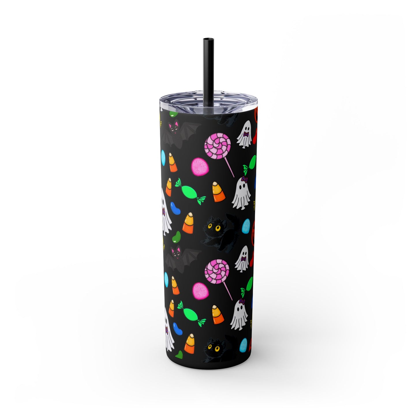Cute Halloween Skinny Tumbler, 20oz Cat and Ghost Design, Spooky Drinkware, Trick-or-Treat Cup, Party Accessory, Fall Decor