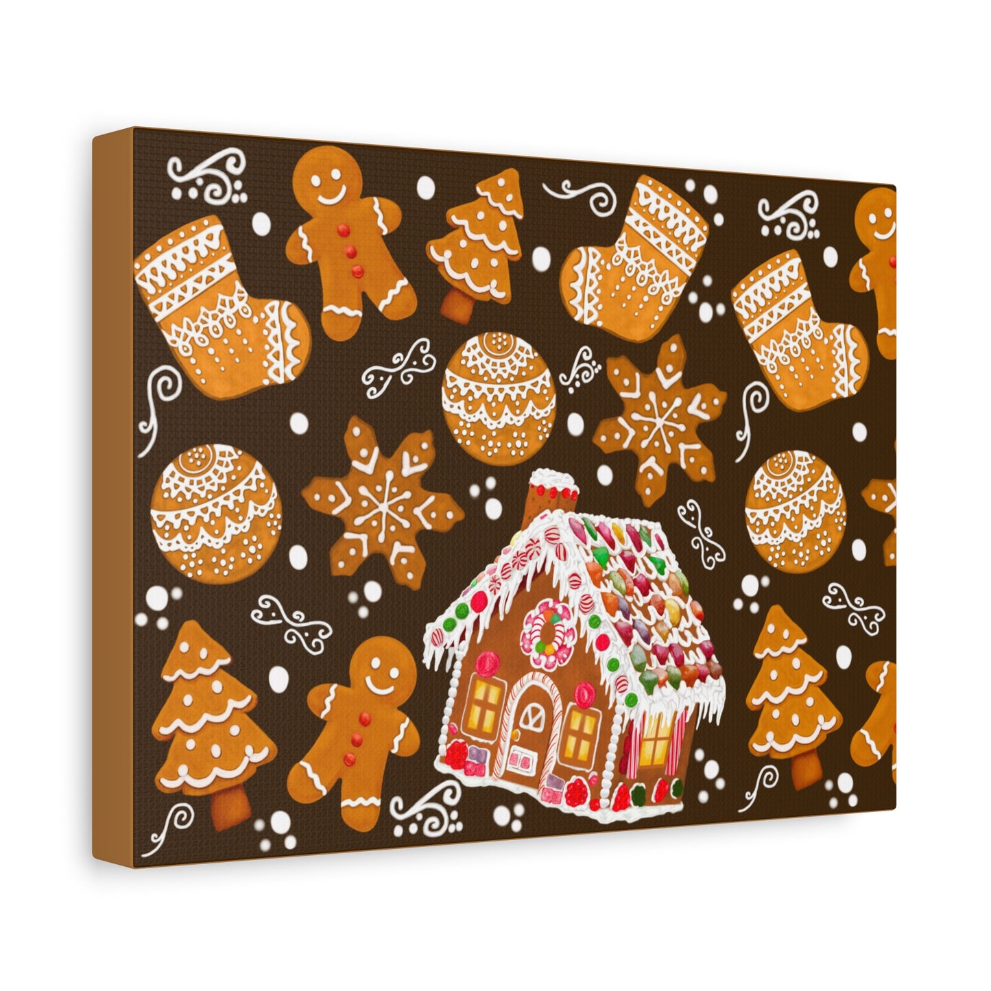 Gingerbread House Canvas Art, Holiday Decor, Christmas Wall Art, Festive Home Decoration, Winter Wonderland