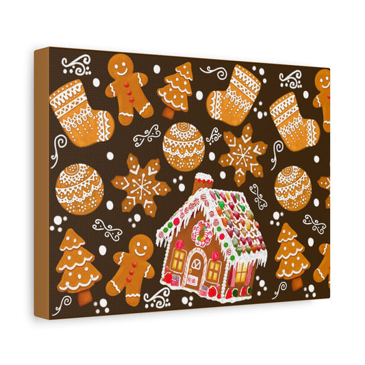 Gingerbread House Canvas Art, Holiday Decor, Christmas Wall Art, Festive Home Decoration, Winter Wonderland