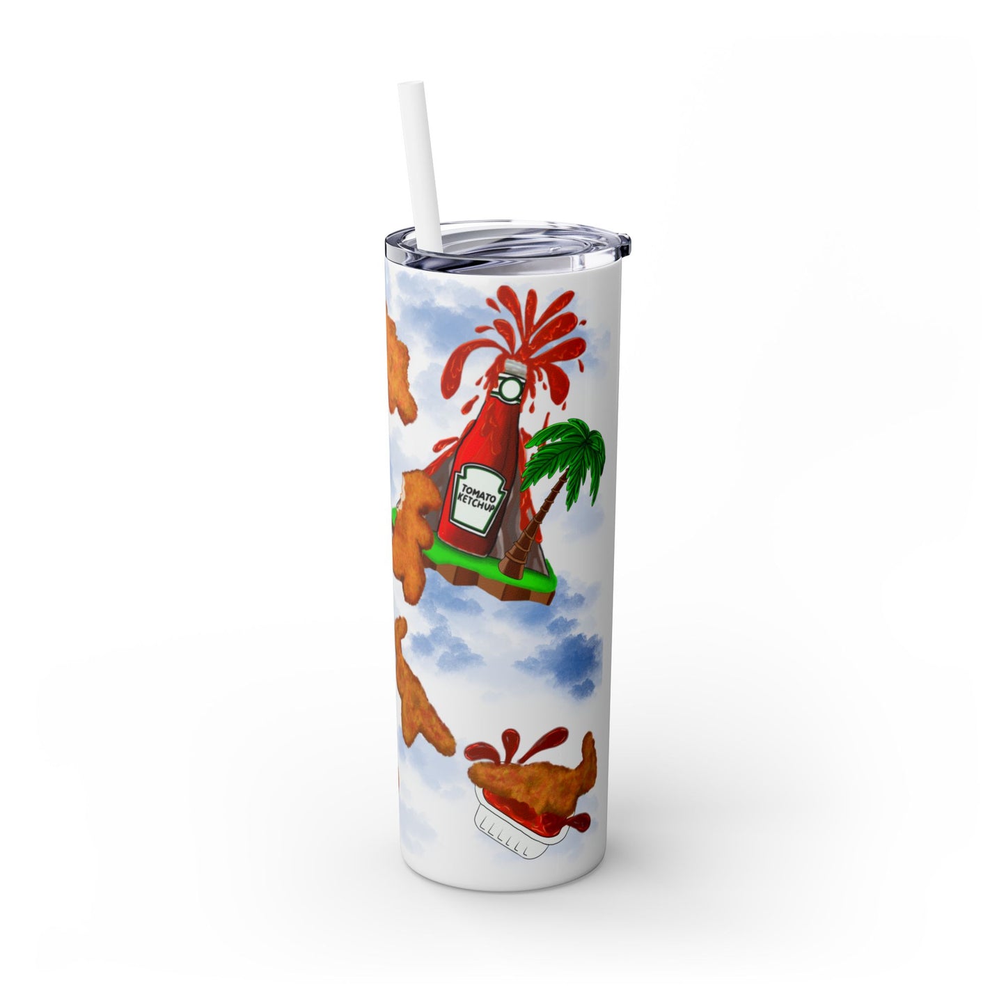 Dino Nuggets Tropical Themed Skinny Tumbler with Straw, 20oz | Fun Vacation Drinkware, Summer, Hawaiian Party, Gift for Beach Lovers