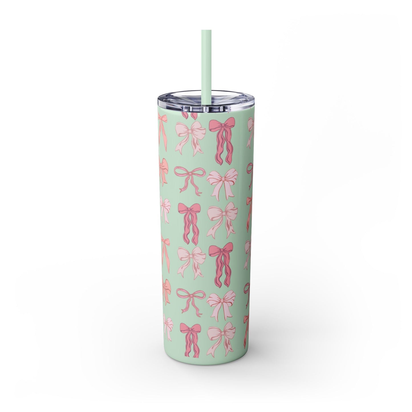 Cute Bow Pattern Skinny Tumbler, 20oz Travel Mug, Gift for Her, Bridesmaid Gift, Bachelorette Party Favor, Hydration Cup