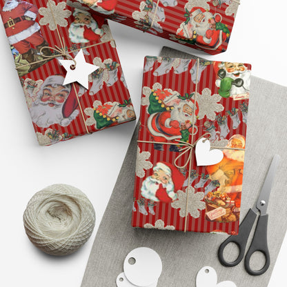Vintage Santa Red Christmas Gift Wrap Paper — Retro Holiday Wrapping Sheets