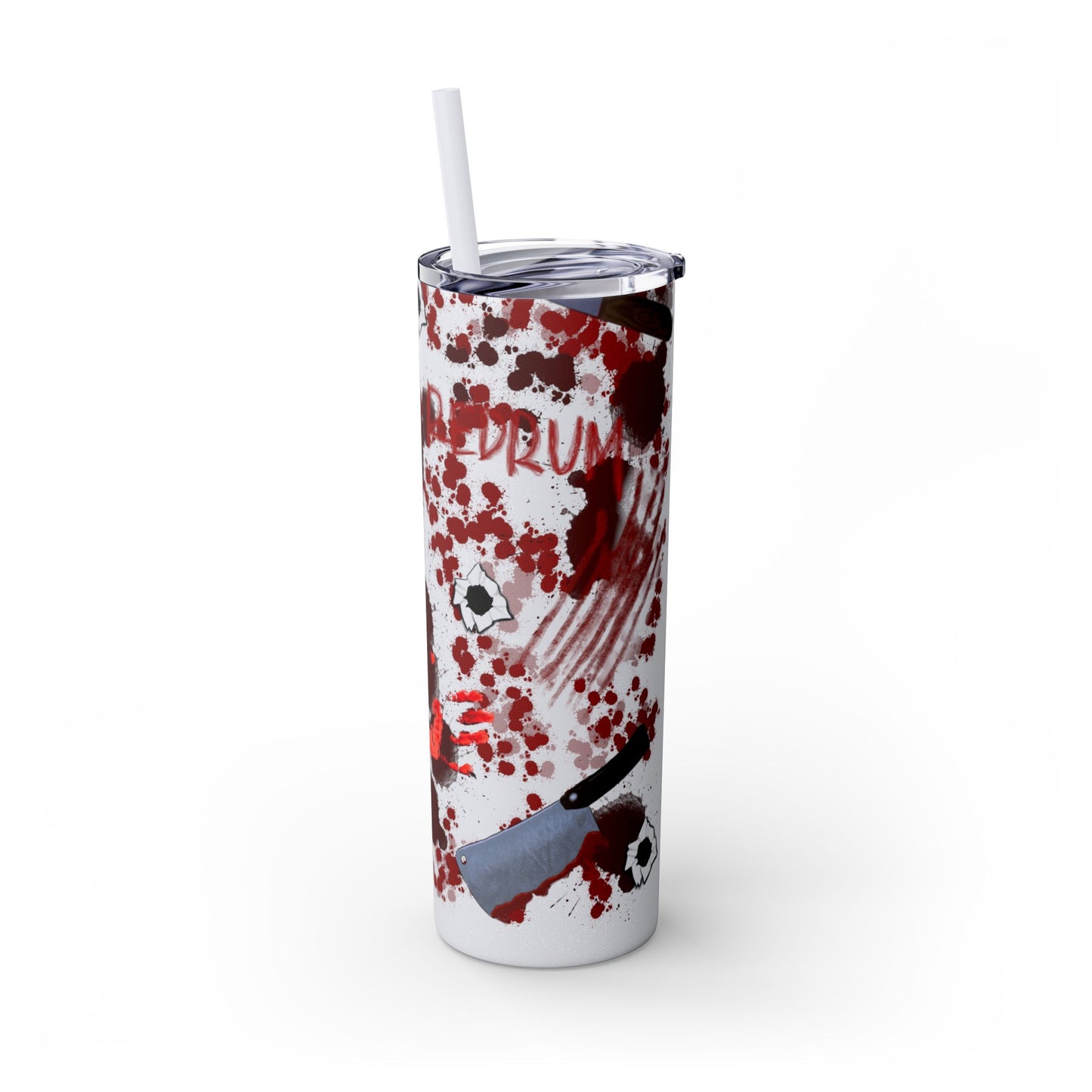 Blood Splatter Print Skinny Tumbler | 20oz Insulated Travel Cup, Unique Gift for Artists, Halloween Decor, Stylish Water Bottle, Revenge Themed