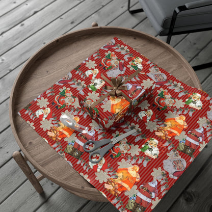 Vintage Santa Red Christmas Gift Wrap Paper — Retro Holiday Wrapping Sheets