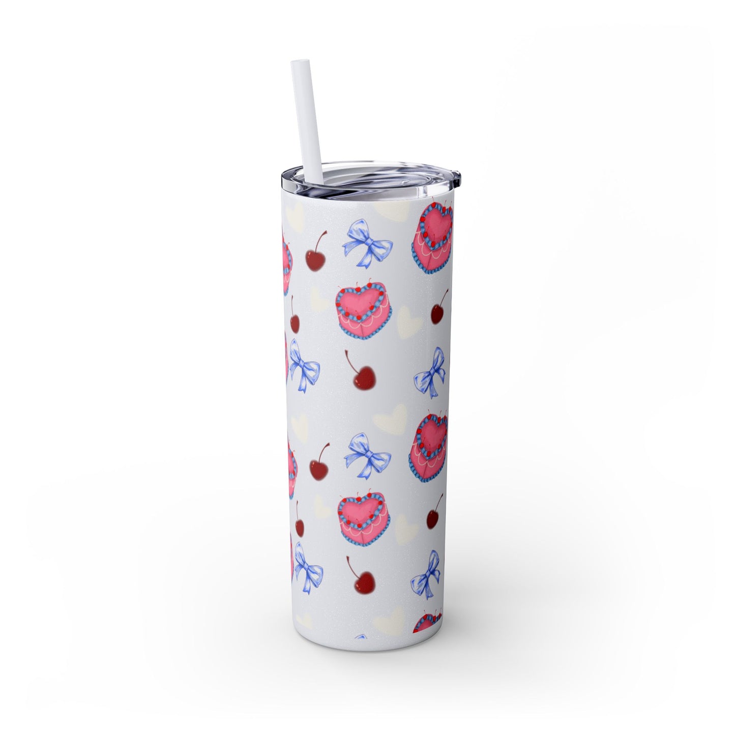 Heart Cake Skinny Tumbler, 20oz | Cute Hearts & Bows Drinkware | Gift for Her, Love Mug, Floral Tumbler, Sweetheart Tumbler