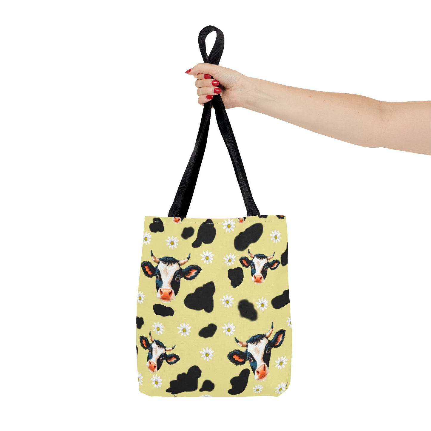 Cow Print Tote Bag, Cute Animal Lover Gift, Floral Cow AOP Bag, Cow-Themed Market Tote, Farmhouse Style Eco-Friendly Bag