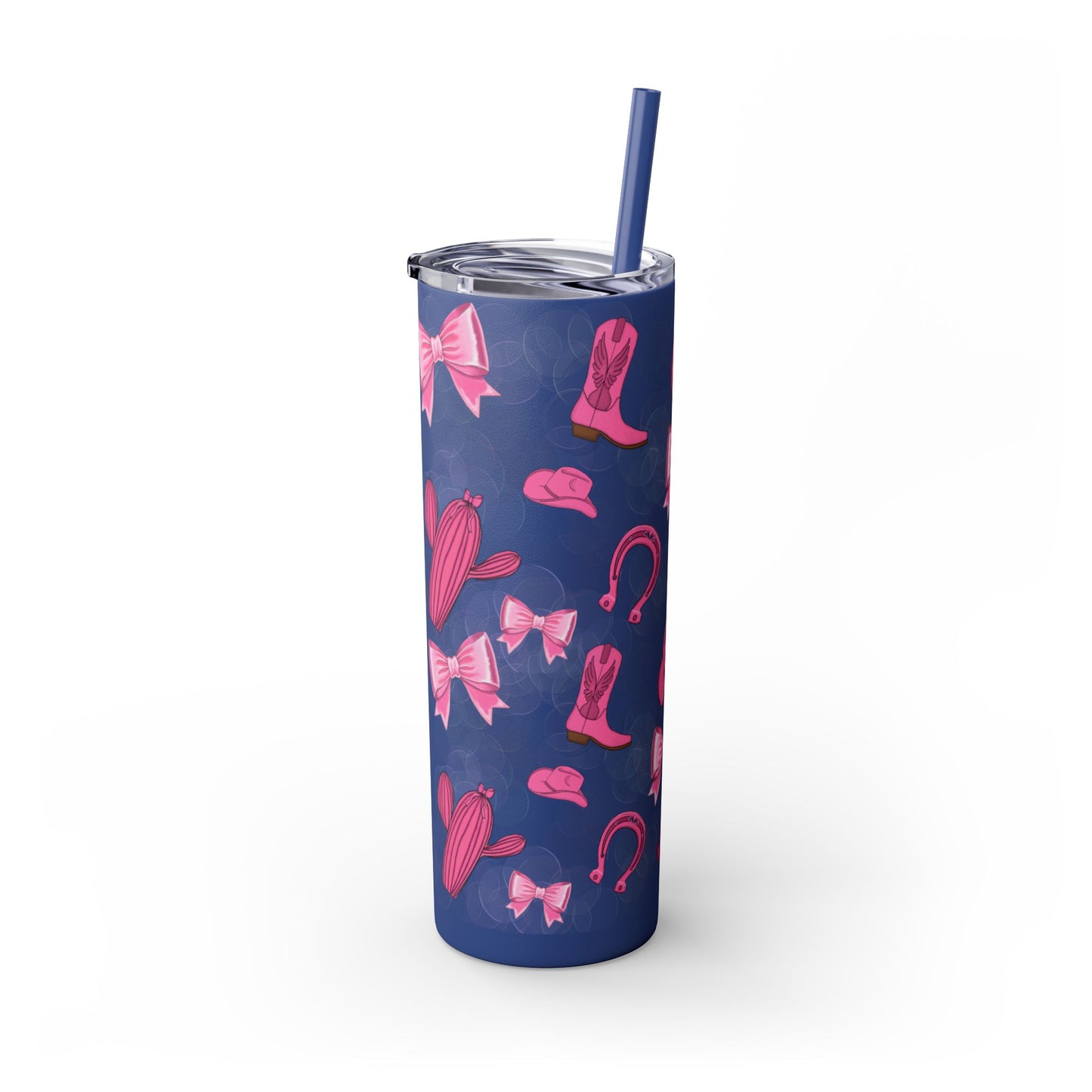 Fun Pink Cowgirl Skinny Tumbler - 20oz, Western Style Drinkware, Cactus and Bow Design, Perfect for Gifts, Summer Parties, or Rodeos