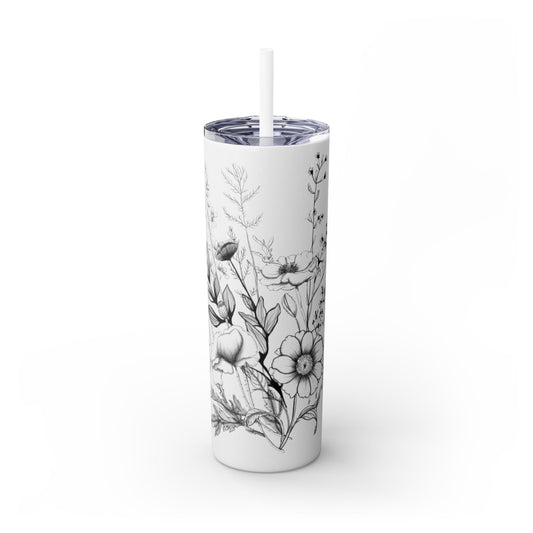 Floral Skinny Tumbler, Elegant Flower Design Drinkware, Perfect for Weddings, Gifts, or Everyday Use