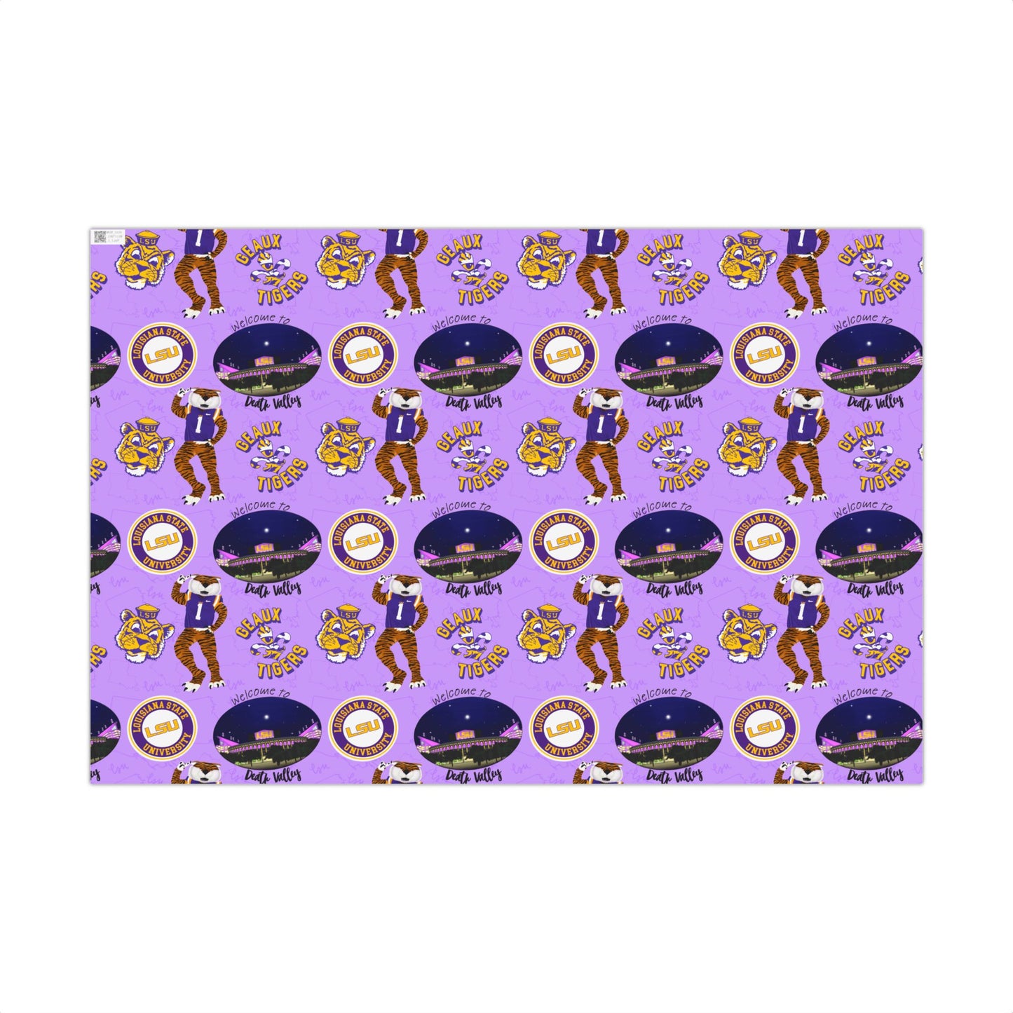 LSU Tigers Patterned Gift Wrap Paper — Purple College Mascot Wrapping Sheets