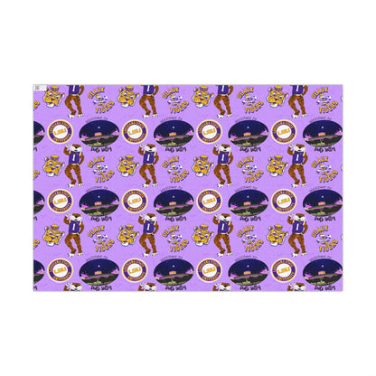 LSU Tigers Patterned Gift Wrap Paper — Purple College Mascot Wrapping Sheets