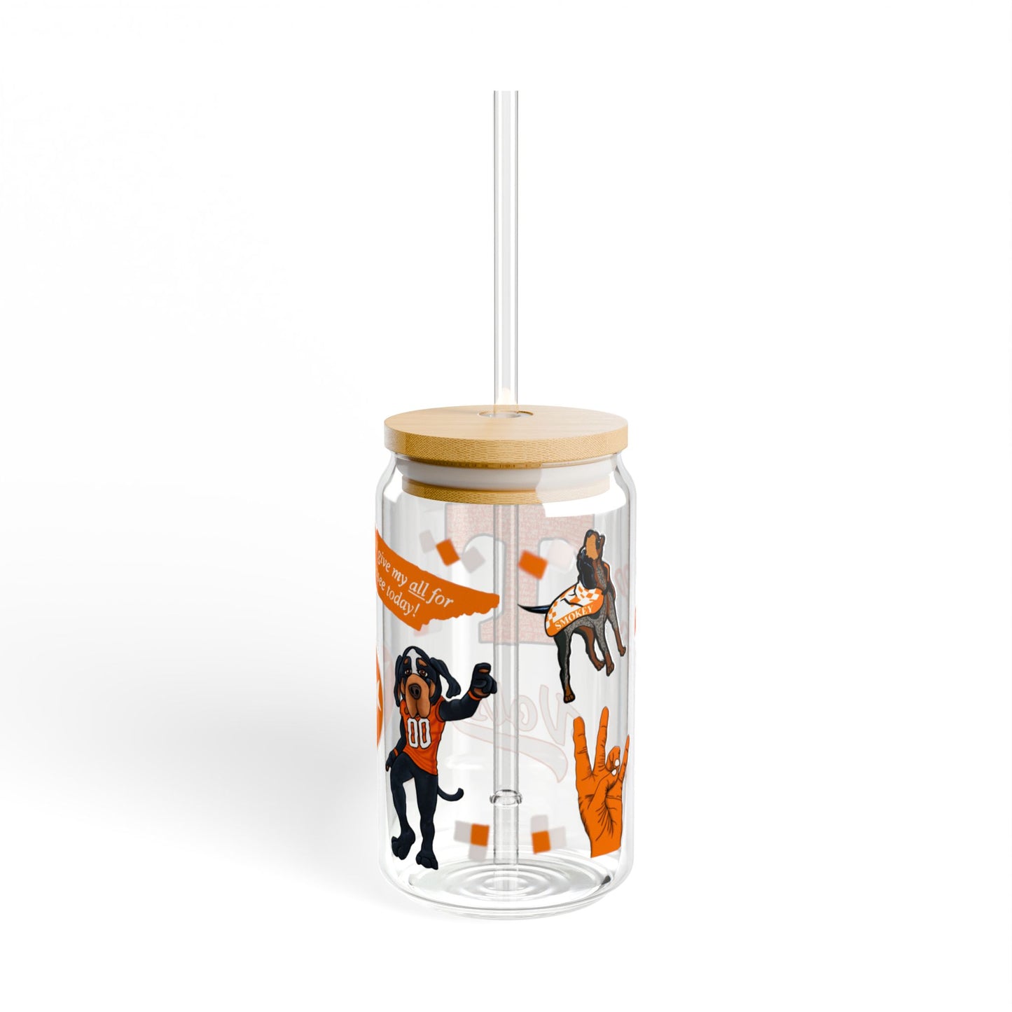 Tennessee Sipper Glass, 16oz | Cute Drinking Jar with Straw | College Fan Gift | Fall Football Season Decor | Unique Party Cup