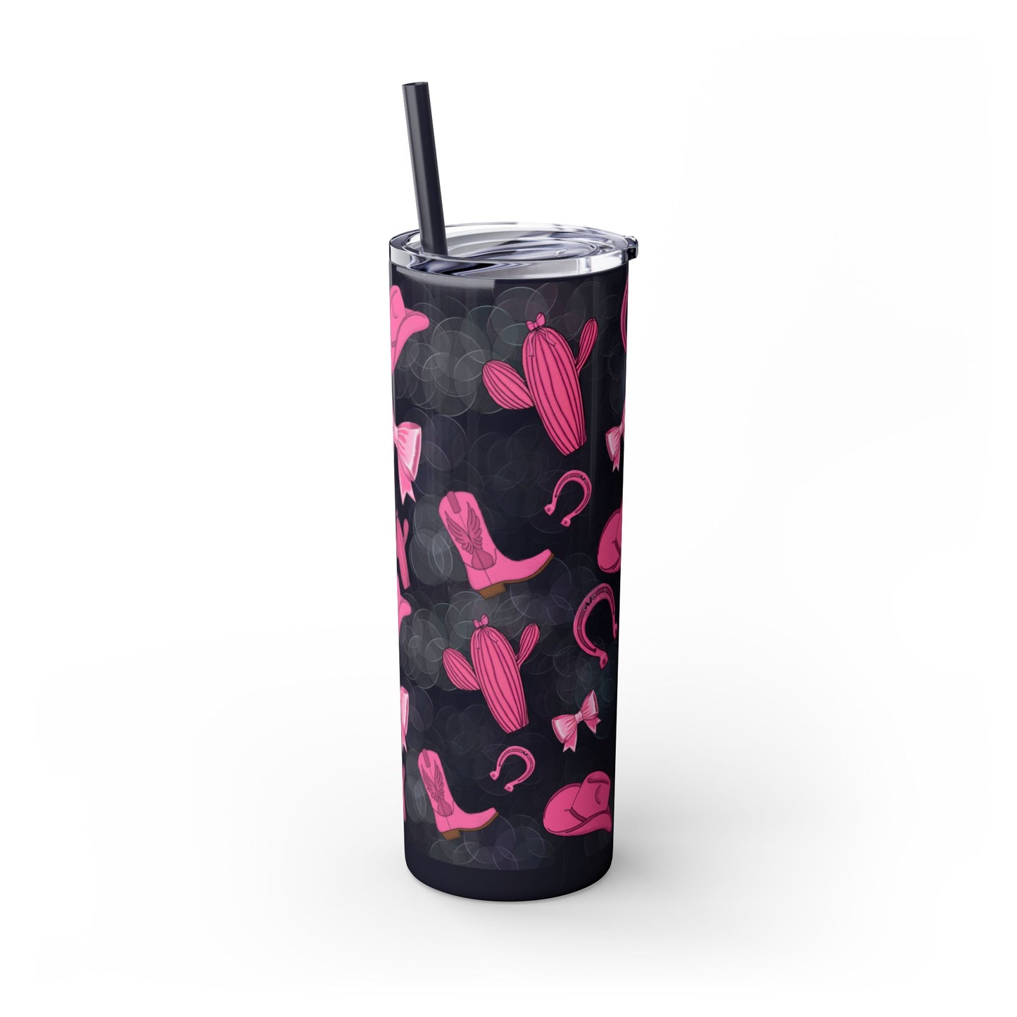 Fun Pink Cowgirl Skinny Tumbler - 20oz, Western Style Drinkware, Cactus and Bow Design, Perfect for Gifts, Summer Parties, or Rodeos