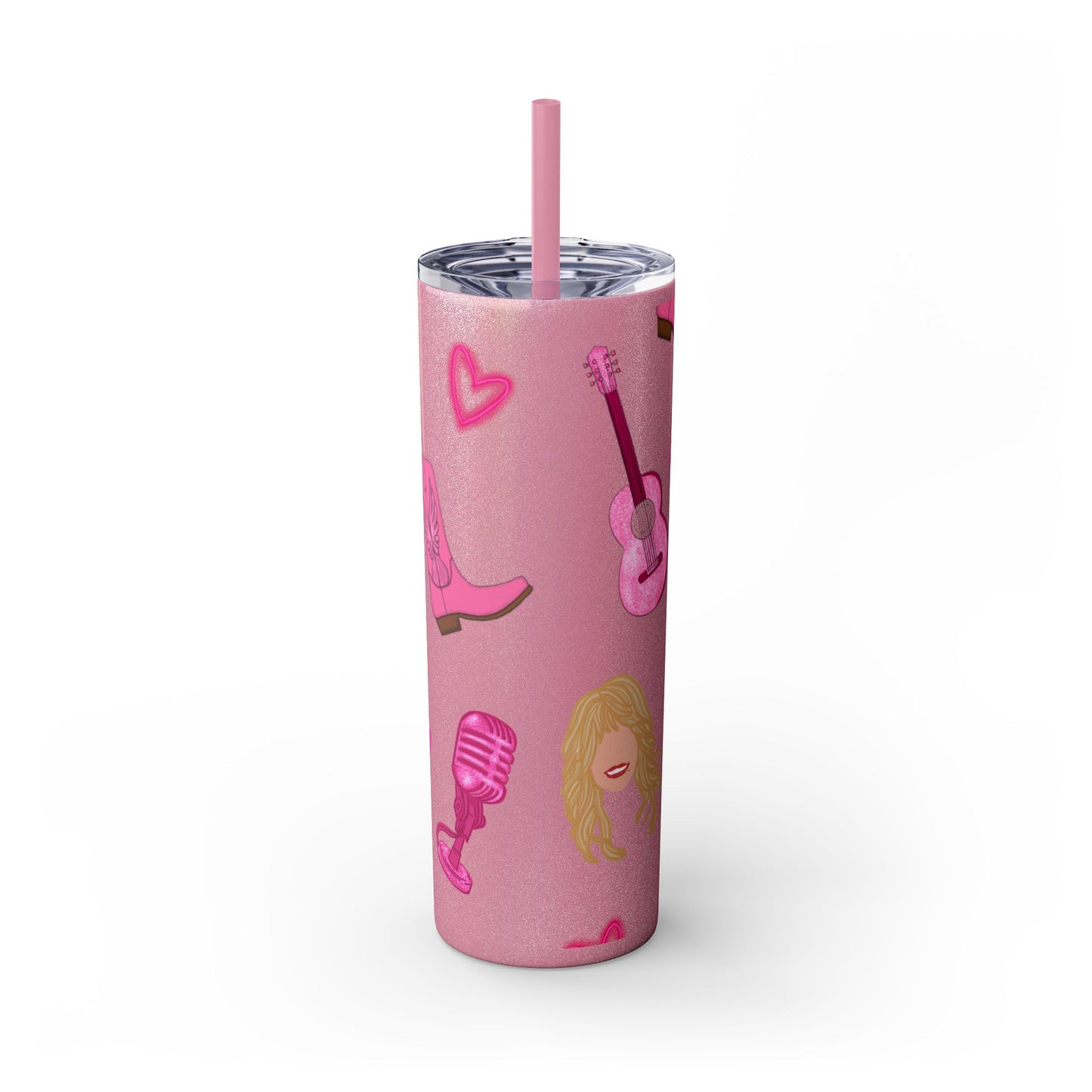 Dolly Parton Tumbler, 20oz Skinny Drinkware with Straw, Perfect for Concerts, Gifts for Music Lovers, Cute Pink Design, Fun Party Favor