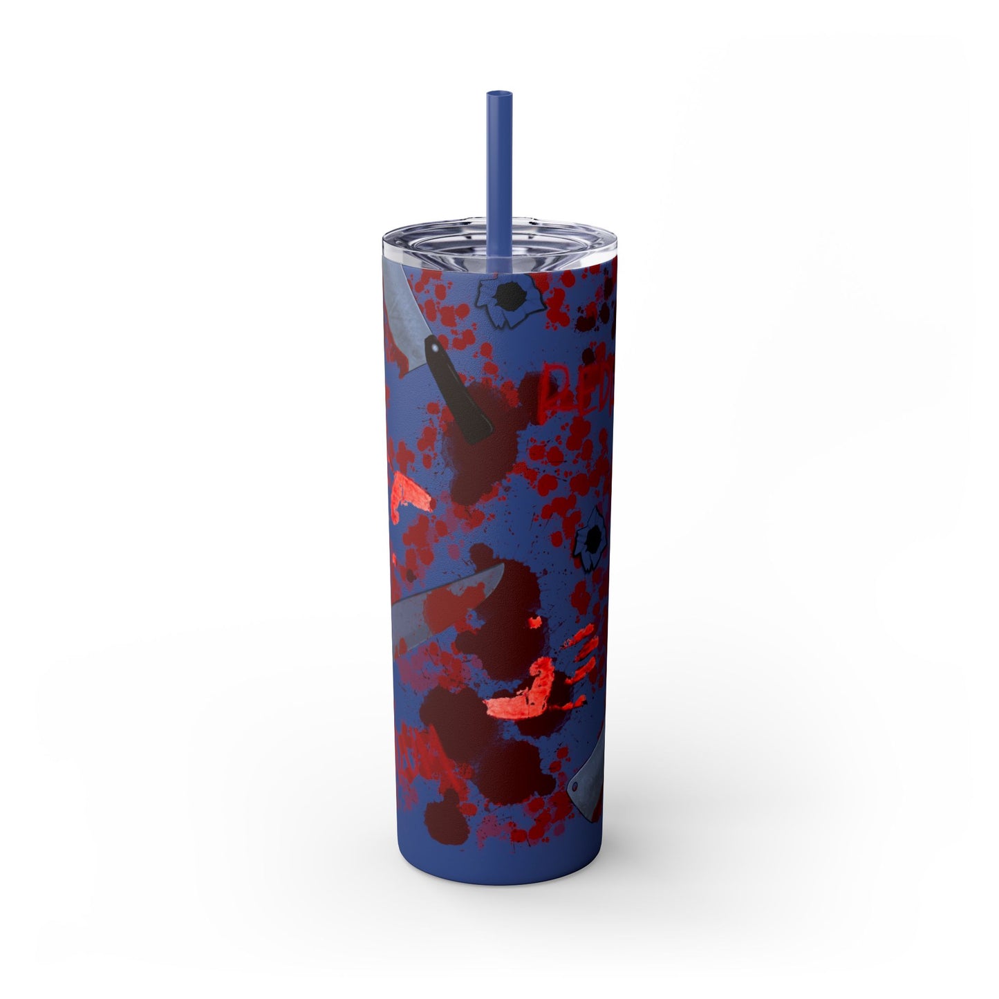 Blood Splatter Print Skinny Tumbler | 20oz Insulated Travel Cup, Unique Gift for Artists, Halloween Decor, Stylish Water Bottle, Revenge Themed