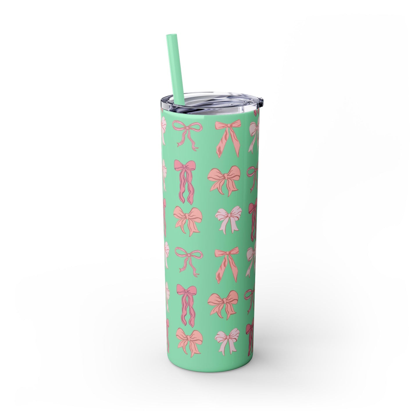 Cute Bow Pattern Skinny Tumbler, 20oz Travel Mug, Gift for Her, Bridesmaid Gift, Bachelorette Party Favor, Hydration Cup