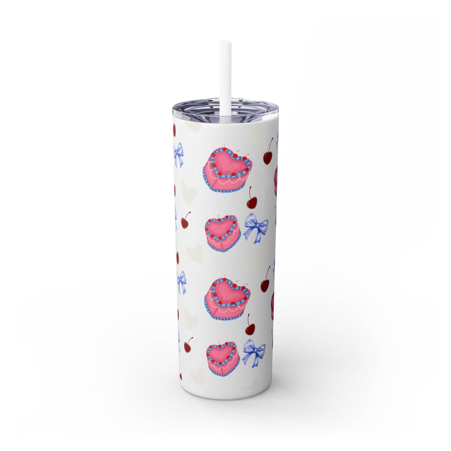 Heart Cake Skinny Tumbler, 20oz | Cute Hearts & Bows Drinkware | Gift for Her, Love Mug, Floral Tumbler, Sweetheart Tumbler