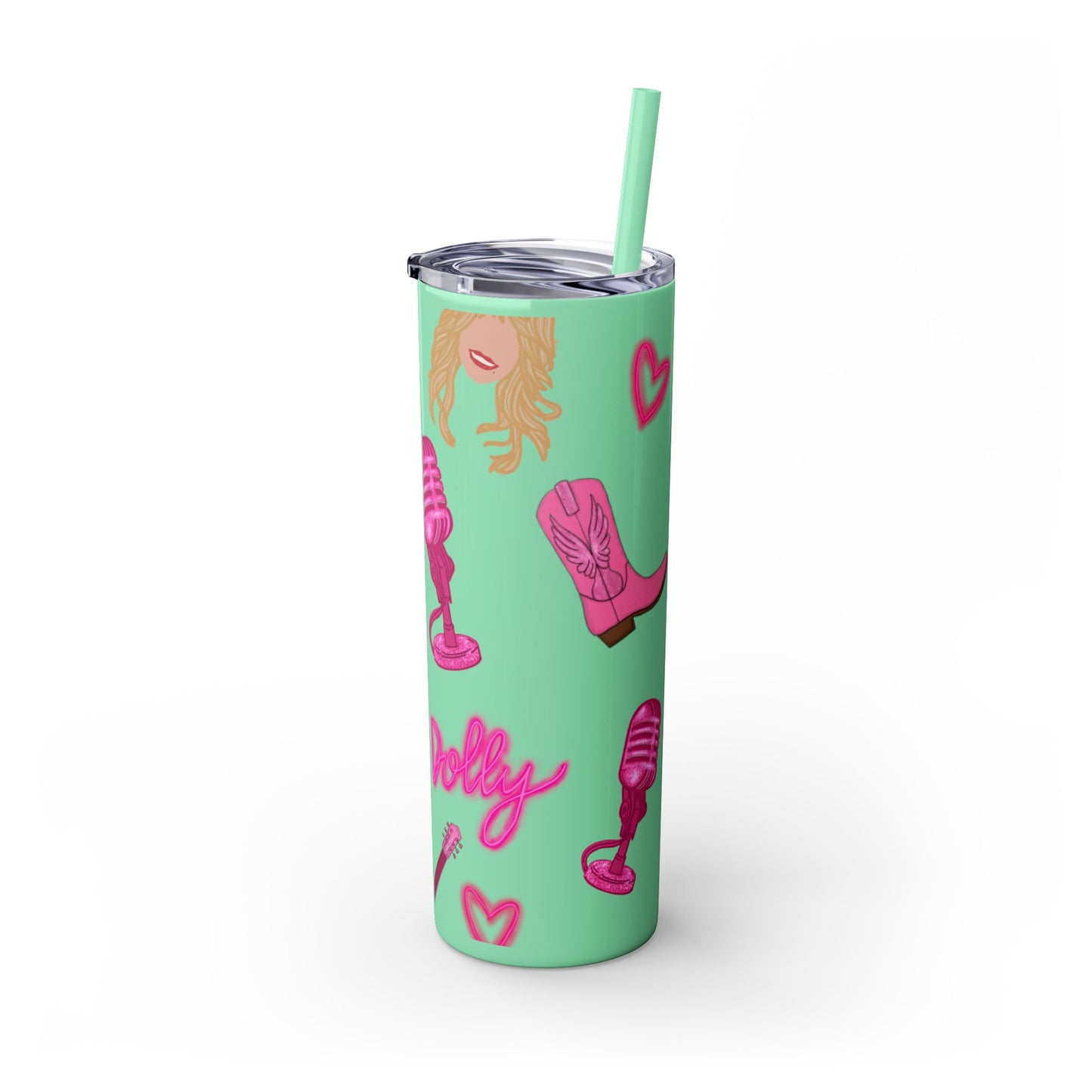 Dolly Parton Tumbler, 20oz Skinny Drinkware with Straw, Perfect for Concerts, Gifts for Music Lovers, Cute Pink Design, Fun Party Favor