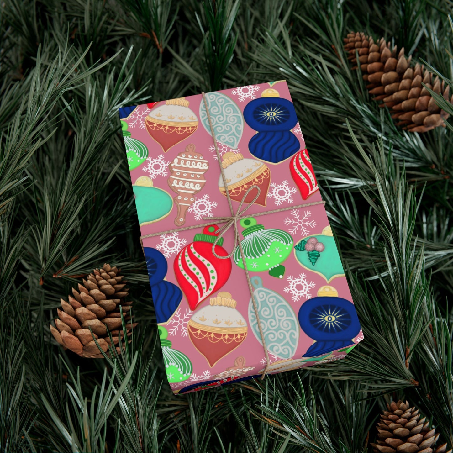 Cookie Holiday Ornament Gift Wrap Paper — Pink Retro Bauble Pattern