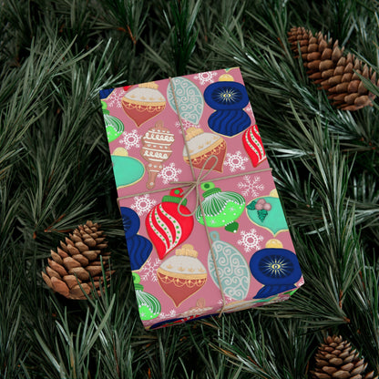 Cookie Holiday Ornament Gift Wrap Paper — Pink Retro Bauble Pattern