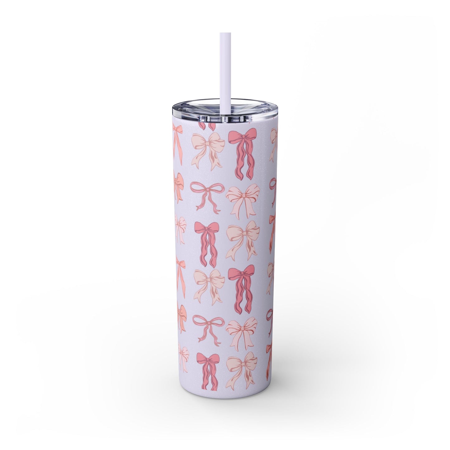 Cute Bow Pattern Skinny Tumbler, 20oz Travel Mug, Gift for Her, Bridesmaid Gift, Bachelorette Party Favor, Hydration Cup