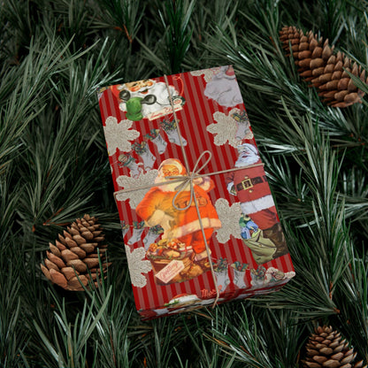Vintage Santa Red Christmas Gift Wrap Paper — Retro Holiday Wrapping Sheets