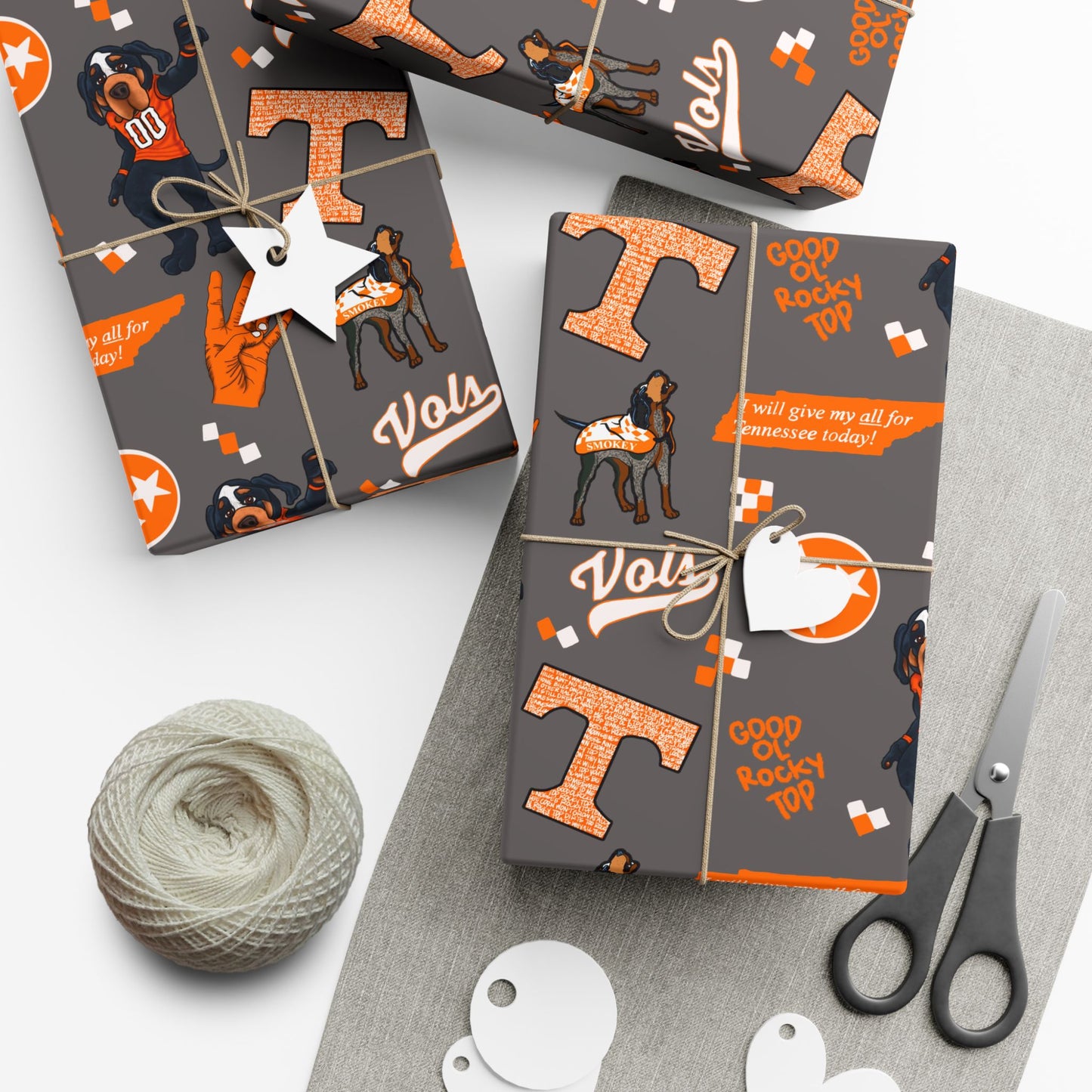 Tennessee Vols Gift Wrap Paper – Orange & Gray College Sports Wrapping Paper with Mascot, T & 'Vols' Logos