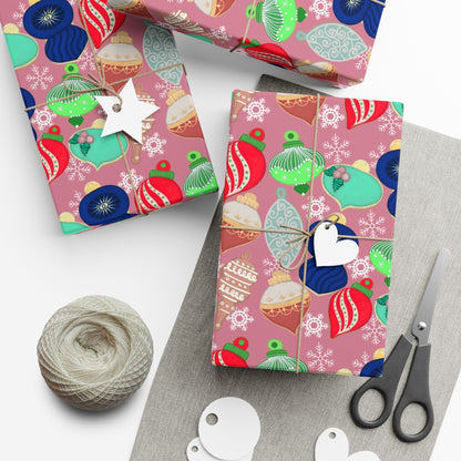 Cookie Holiday Ornament Gift Wrap Paper — Pink Retro Bauble Pattern
