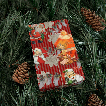 Vintage Santa Red Christmas Gift Wrap Paper — Retro Holiday Wrapping Sheets