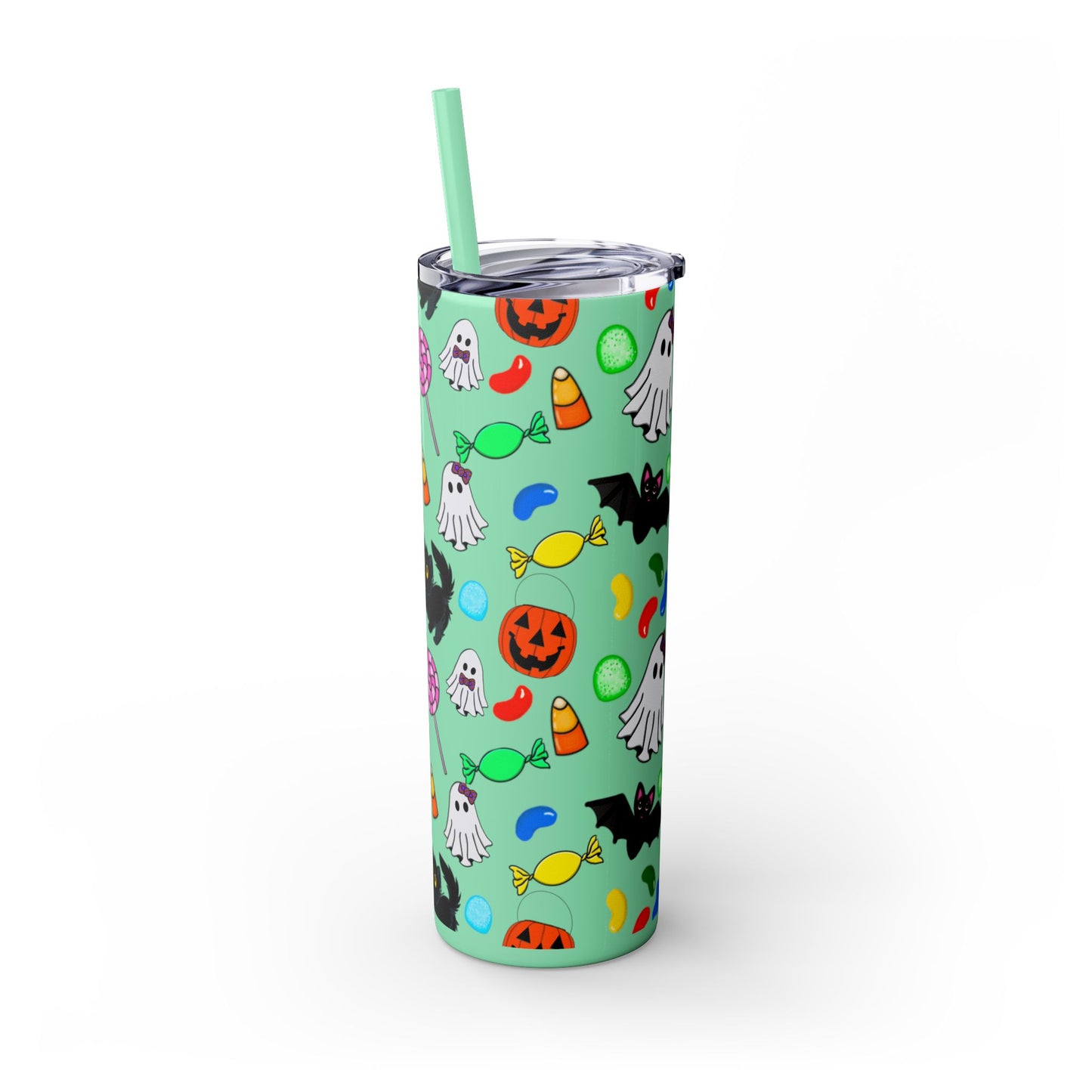 Cute Halloween Skinny Tumbler, 20oz Cat and Ghost Design, Spooky Drinkware, Trick-or-Treat Cup, Party Accessory, Fall Decor
