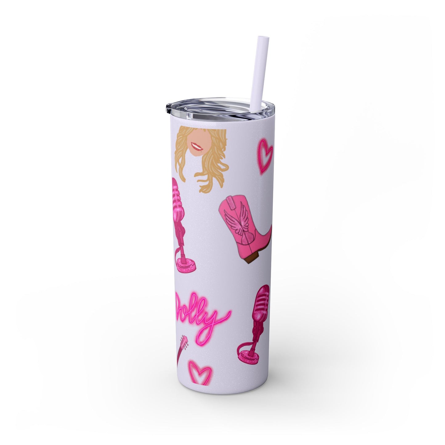 Dolly Parton Tumbler, 20oz Skinny Drinkware with Straw, Perfect for Concerts, Gifts for Music Lovers, Cute Pink Design, Fun Party Favor