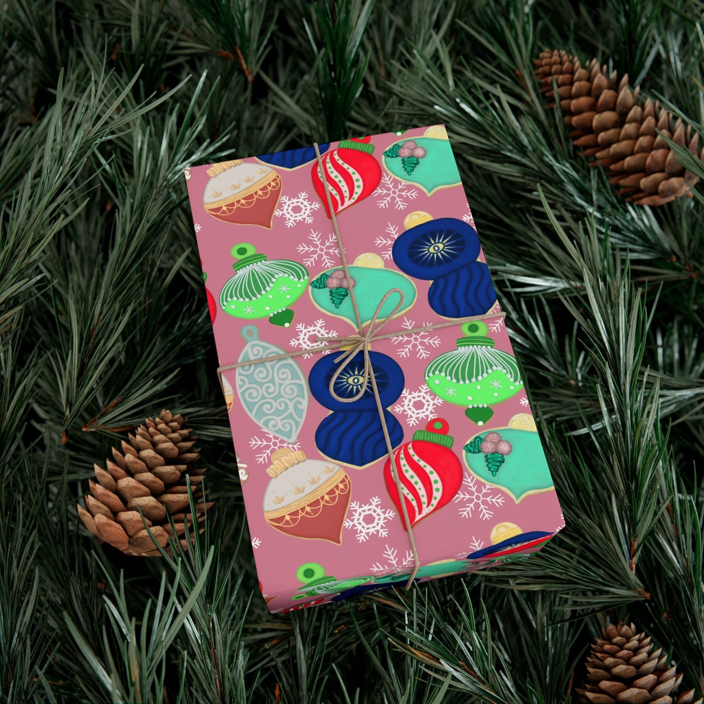 Cookie Holiday Ornament Gift Wrap Paper — Pink Retro Bauble Pattern