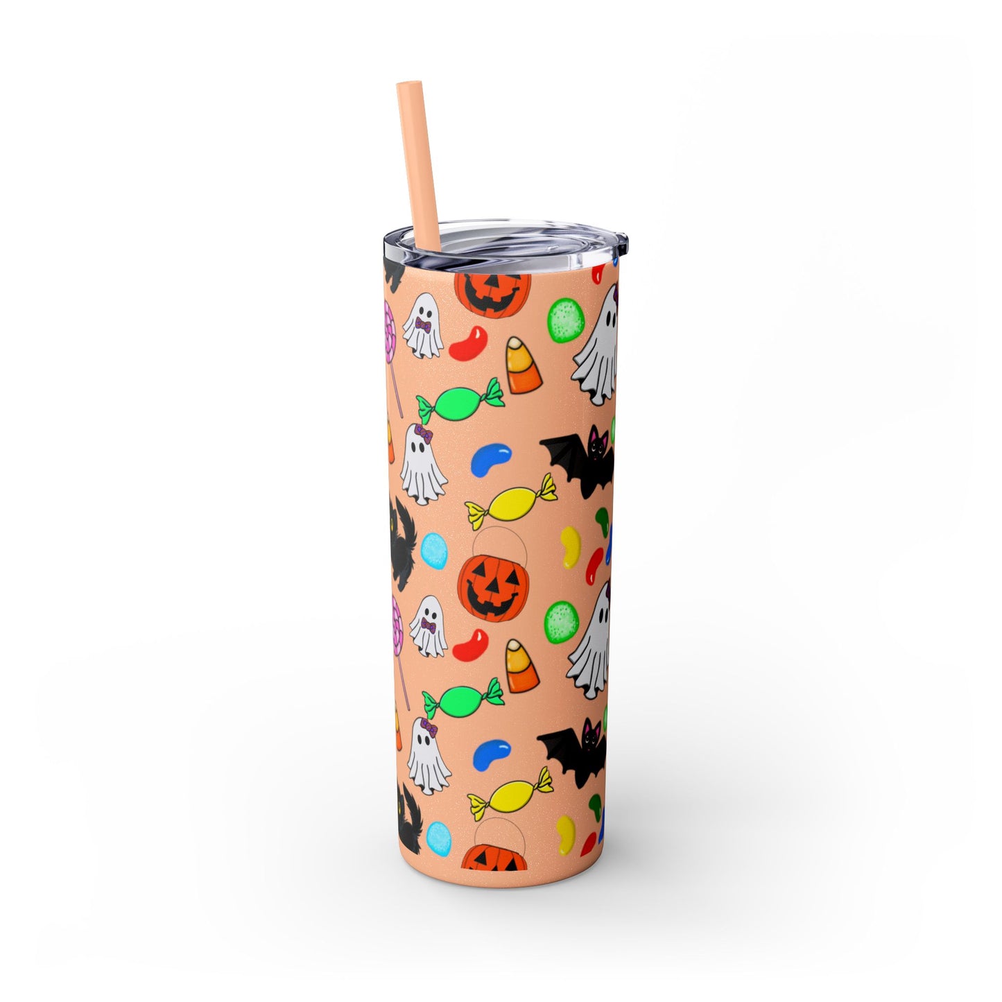 Cute Halloween Skinny Tumbler, 20oz Cat and Ghost Design, Spooky Drinkware, Trick-or-Treat Cup, Party Accessory, Fall Decor