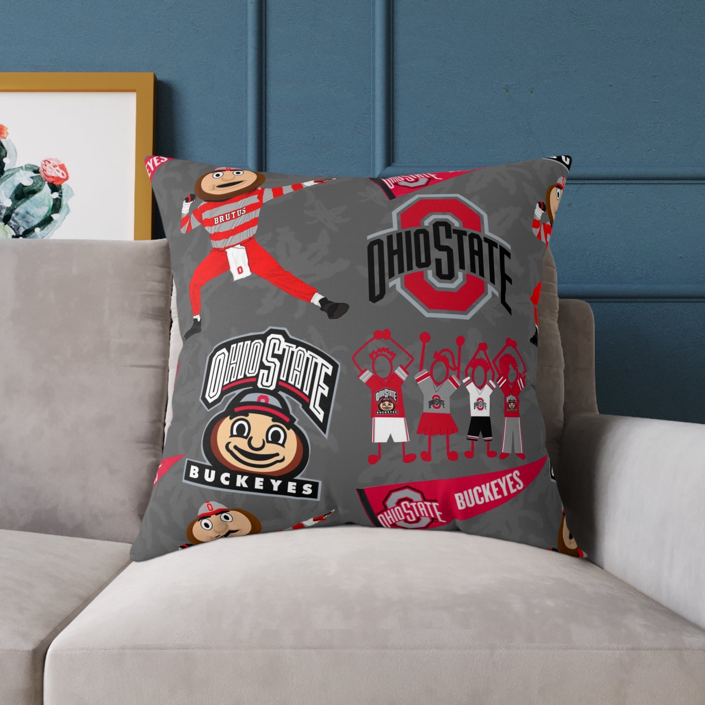 Ohio State Buckeyes Square Poly Canvas Pillow, Sports Fan Decor, College Football Pillow, Team Spirit Cushion, Gift for Student or Alumni