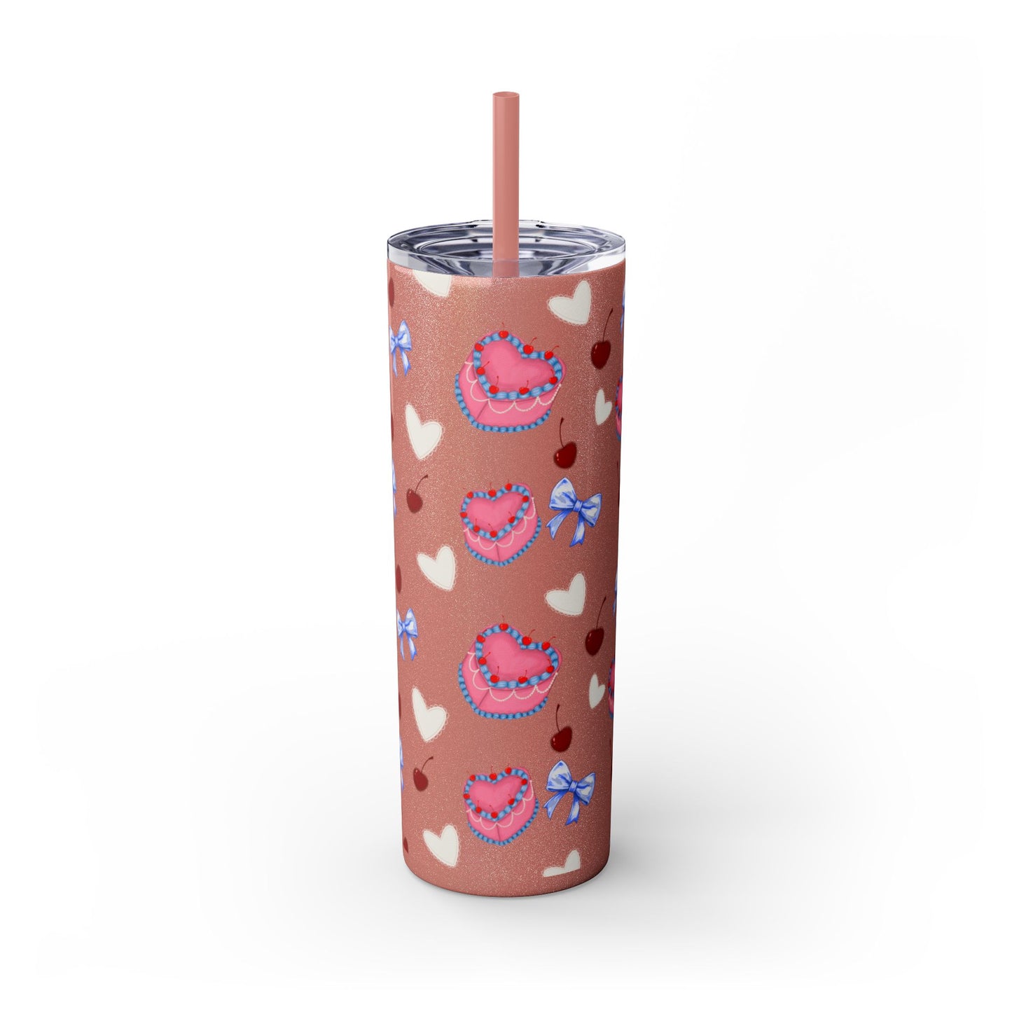 Heart Cake Skinny Tumbler, 20oz | Cute Hearts & Bows Drinkware | Gift for Her, Love Mug, Floral Tumbler, Sweetheart Tumbler