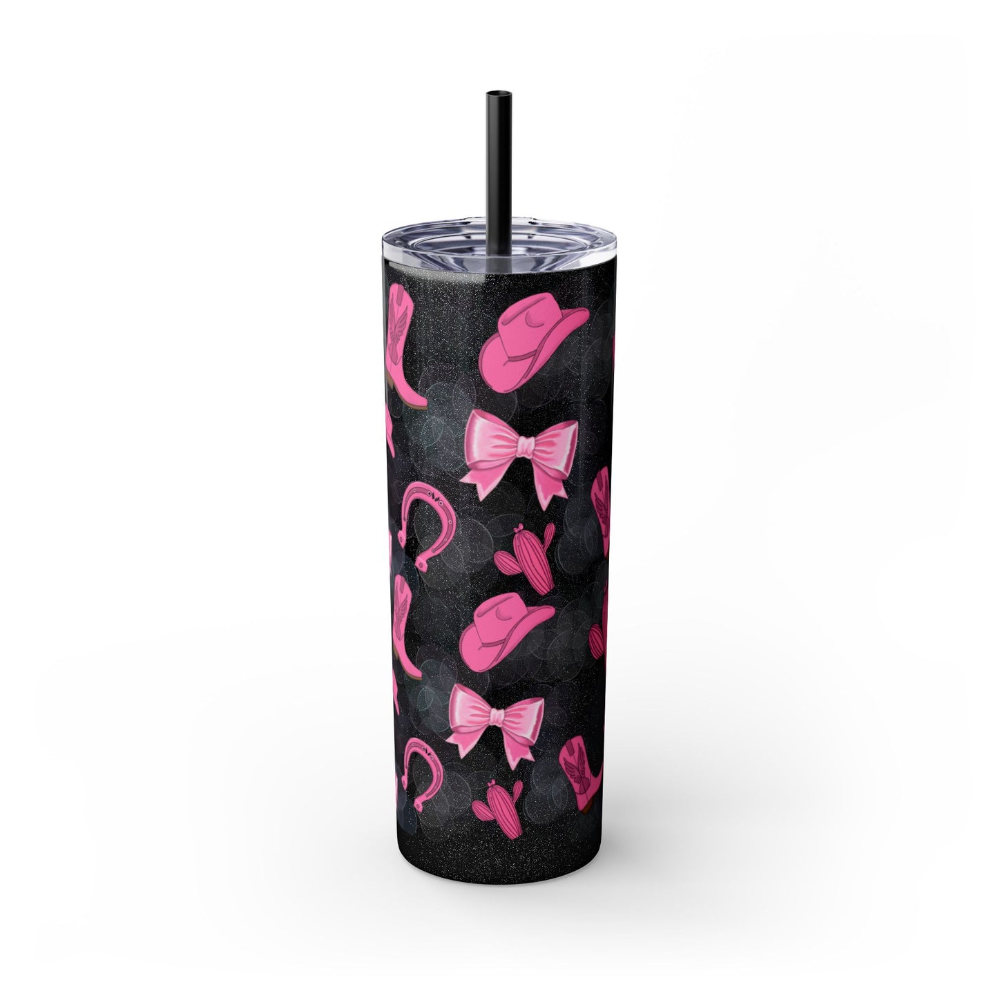 Fun Pink Cowgirl Skinny Tumbler - 20oz, Western Style Drinkware, Cactus and Bow Design, Perfect for Gifts, Summer Parties, or Rodeos