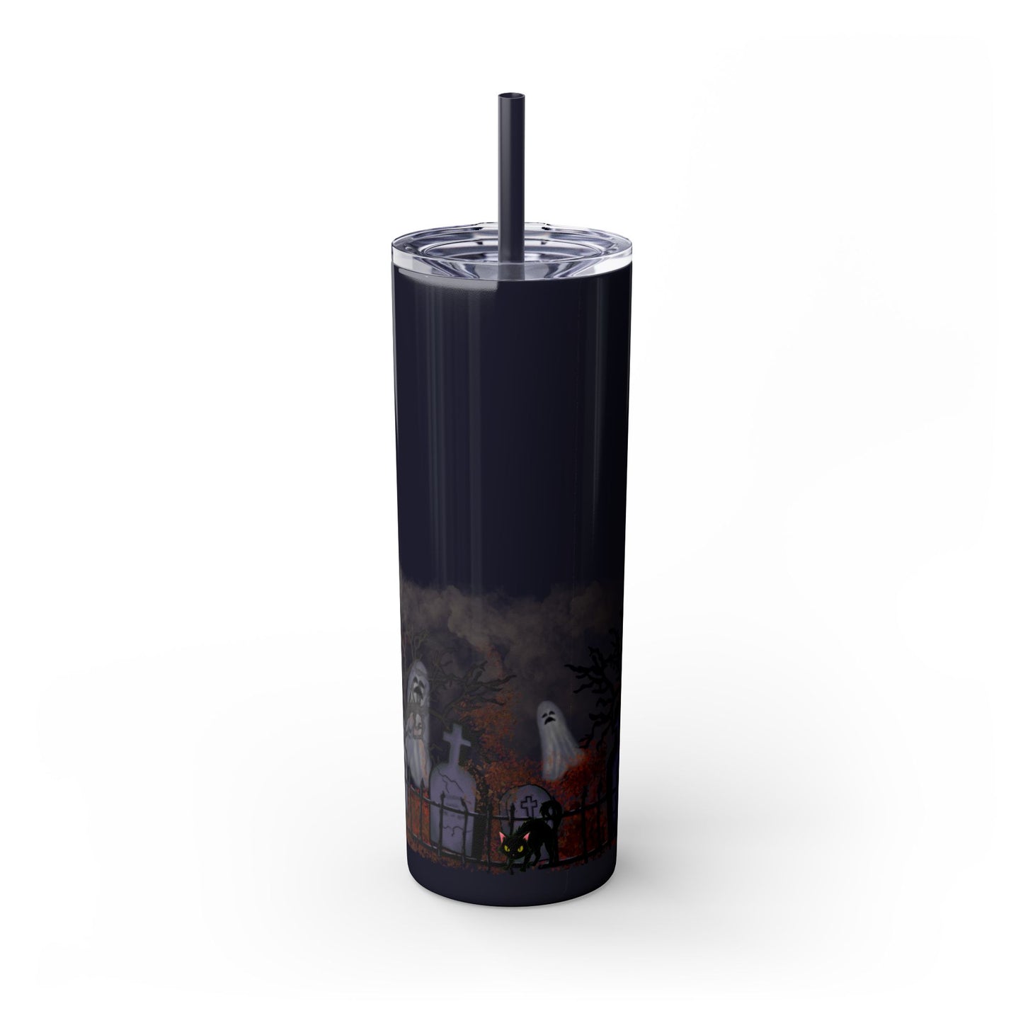 Graveyard Skinny Tumbler with Straw, Haunted House Design for Witchy Gatherings, 20oz Travel Mug, Trick or Treat Accessories, [...]