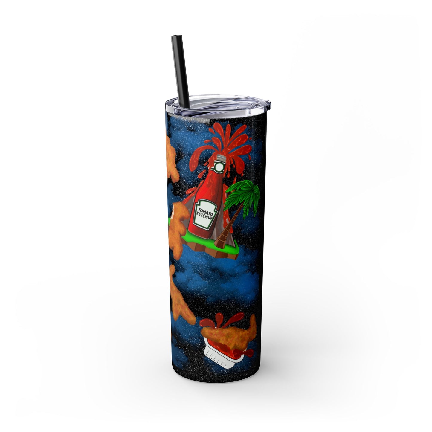 Dino Nuggets Tropical Themed Skinny Tumbler with Straw, 20oz | Fun Vacation Drinkware, Summer, Hawaiian Party, Gift for Beach Lovers